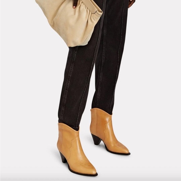 Isabel Marant Darizo Leather Western Embroidered Booties Natural Tan Size 38 - Picture 4 of 16